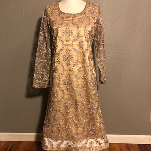 3 piece dull golden beige shalwar kameez.